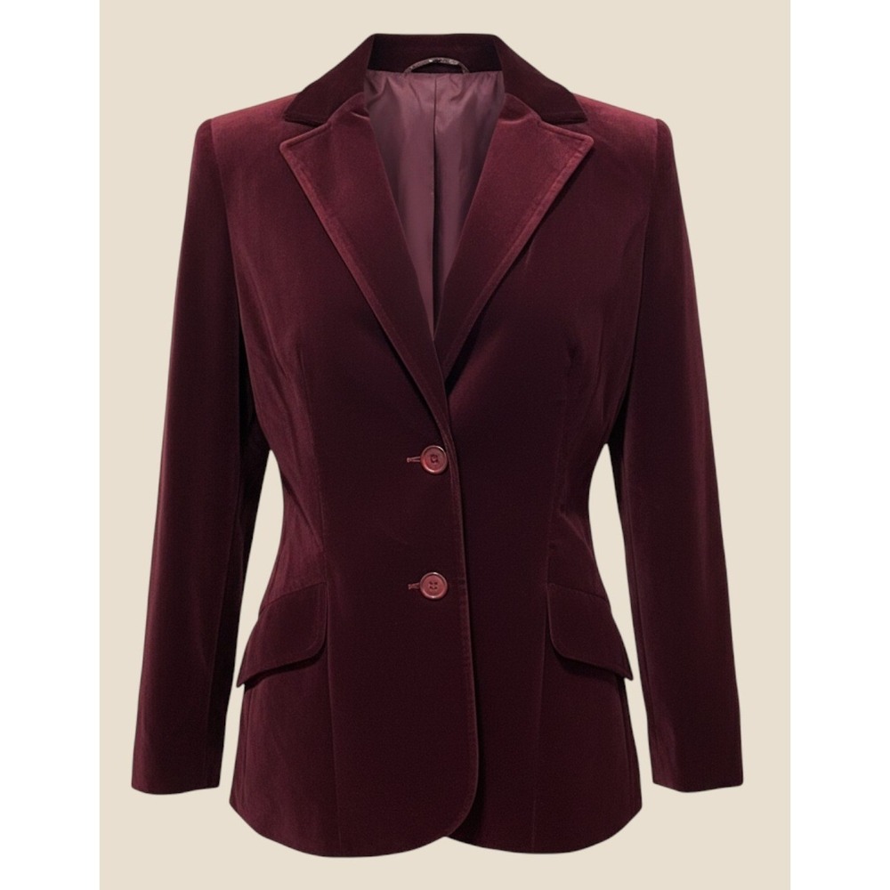 Vtg 70s Koret single breast blazer Burgundy Velvet structured Two Button front S